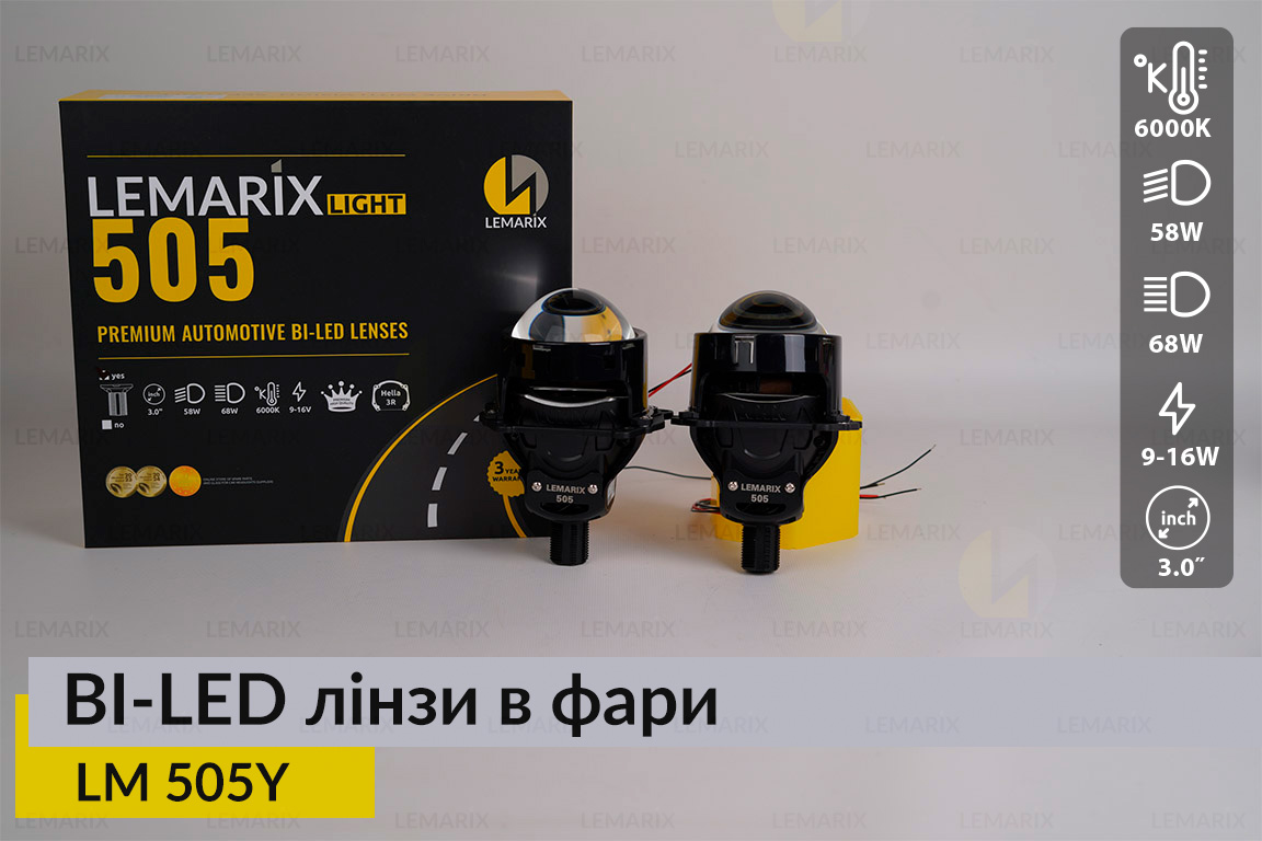 Автомобільні BI-LED лінзи в фари Lemarix 505Y
