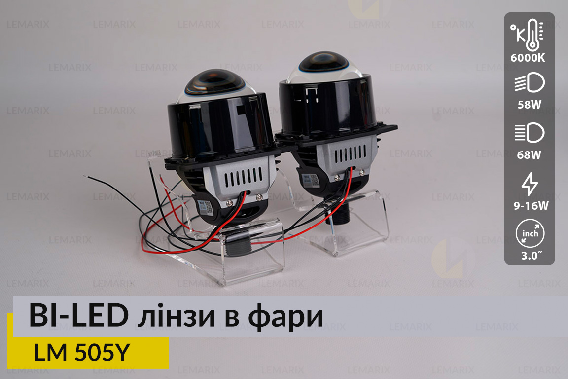 Автомобільні BI-LED лінзи в фари Lemarix 505Y