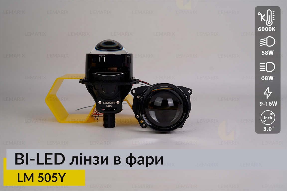 Автомобільні BI-LED лінзи в фари Lemarix 505Y