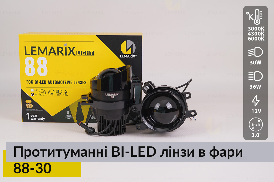 Протитуманні BI-LED лінзи в фари Lemarix 88-30