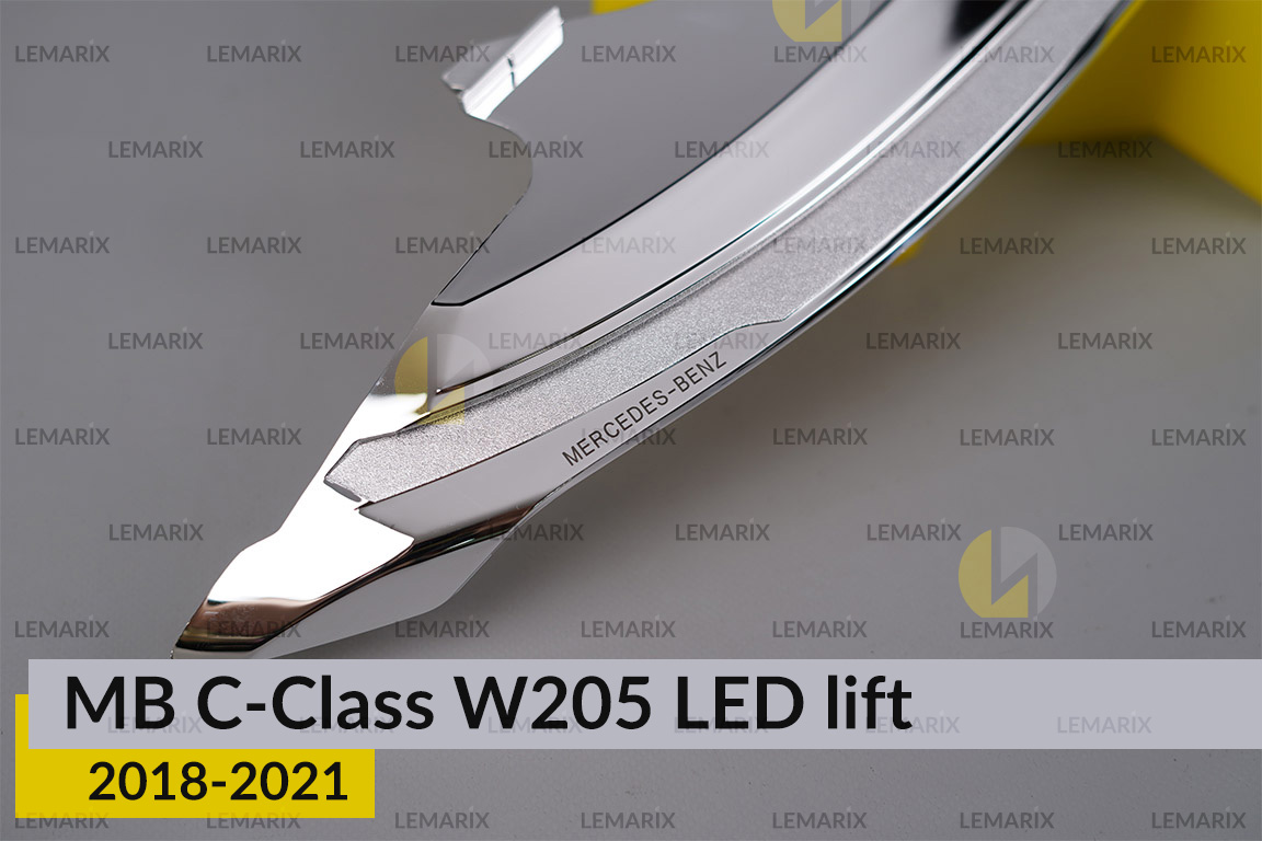 Хромована декоративна маска світловода Mercedes-Benz С-Class W205 LED (2018-2021) рест права