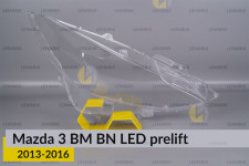 Скло фари Mazda 3 BM BN LED (2013-2016) дорест праве