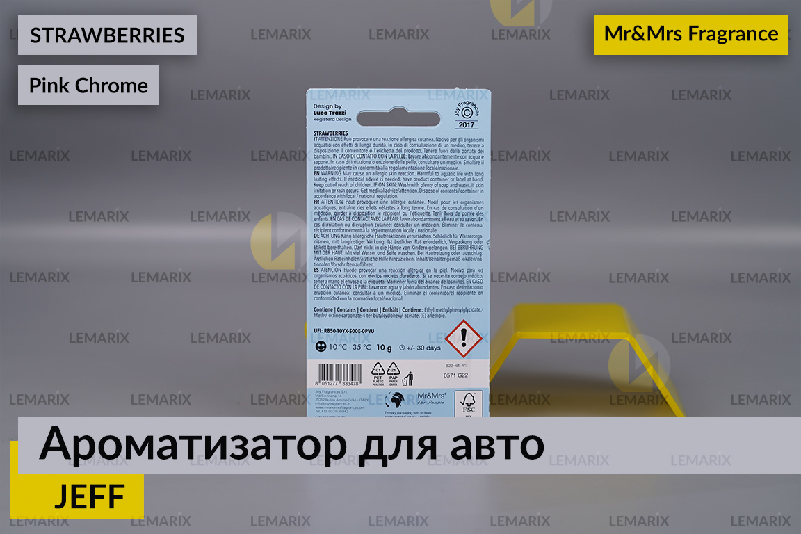 Ароматизатор для авто JEFF рожевий хром ПОЛУНИЦЯ/STRAWBERRIES – Mr&Mrs Fragrance