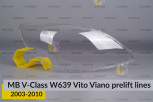 Скло фари Mercedes-Benz V-Class W639 Vito Viano (2003-2010) полоски дорест праве