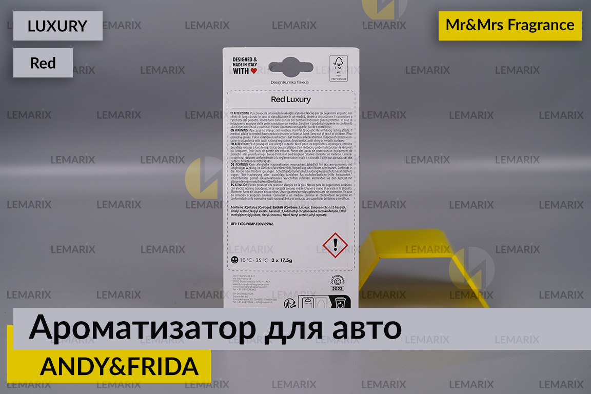Ароматизатор для авто ANDY&FRIDA червоний ЛЮКСОВИЙ/LUXURY – Mr&Mrs Fragrance