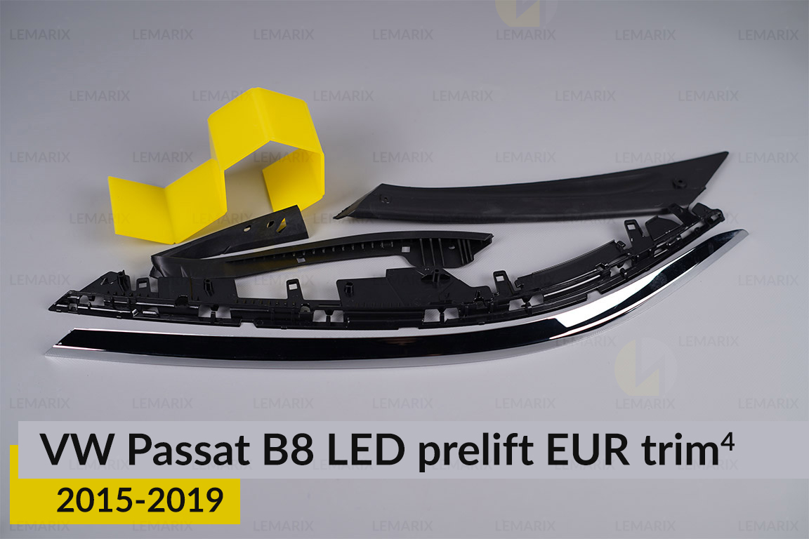 Хромована накладка на фари VW Volkswagen Passat B8 LED EUR (2015-2019) дорест на 4 деталі ліва