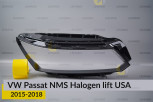 Скло фари VW Volkswagen Passat NMS Halogen USA (2015-2018) рест праве